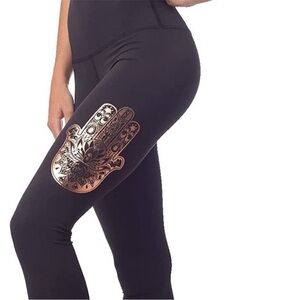 Emily Hsu Gold Hamsa Premier high waisted Legging black color is S
